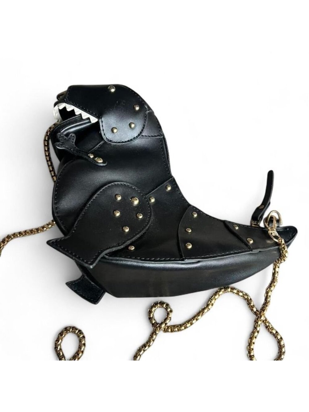 Black Dinosaur Purse w/Gold Studs Chain Strap Whimsy Kidcore Cutesy Maximalism - Picture 3 of 5